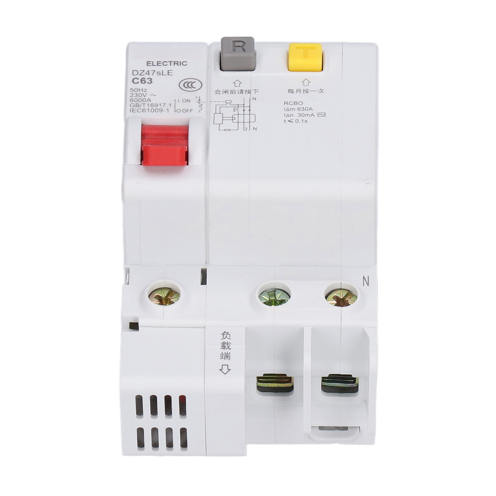 Modularer Fehlerstromschutzschalter Für Din-schiene, 230 V, 63 A, 1-polig + 1-polig, Dz47sle C63
