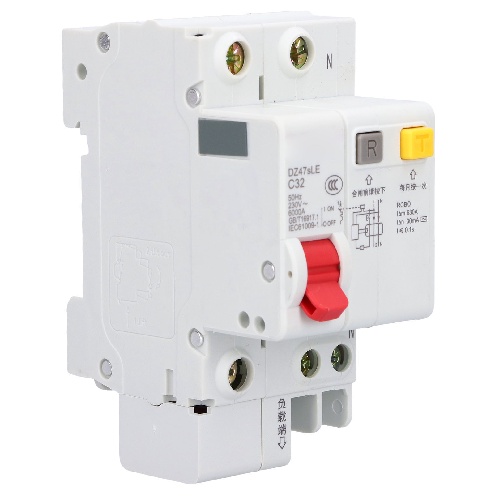 Modularer Fehlerstromschutzschalter 32 A 1p+n Typ C, 230 V, Din-schiene, Schutzschalter Dz47sle