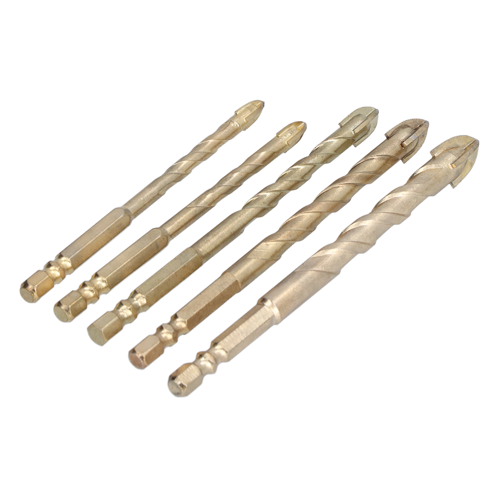 Set Mit 5 Kreuzspitzenbohrern, Sechskantschaft, Für Fliesen, Beton, Glas, Gold