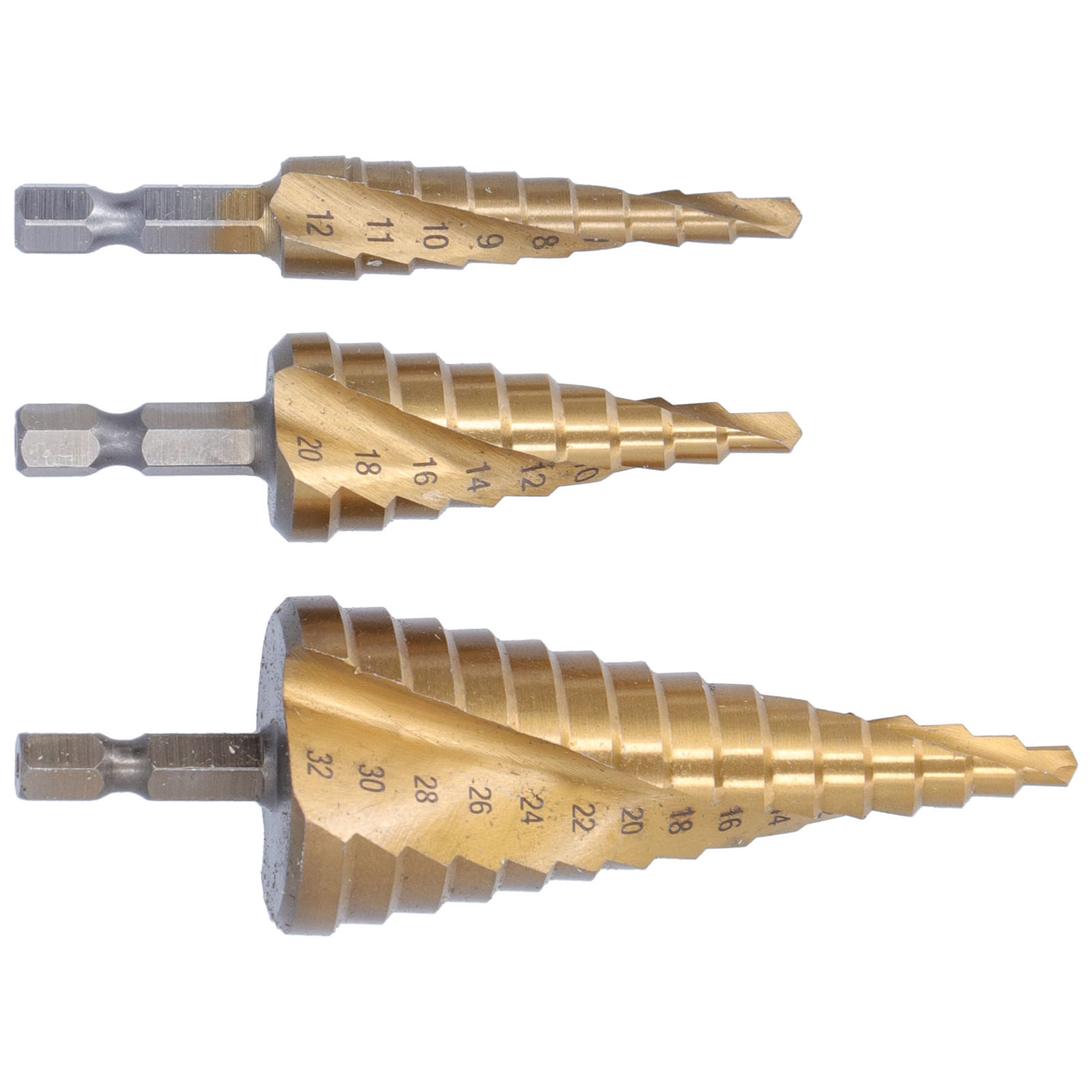 3-teiliges Stufenbohrer-set Mit Sechskantschaft, Hochgeschwindigkeitsstahl, Robust, Langlebig, Praktisch Für Spiralbohrungen