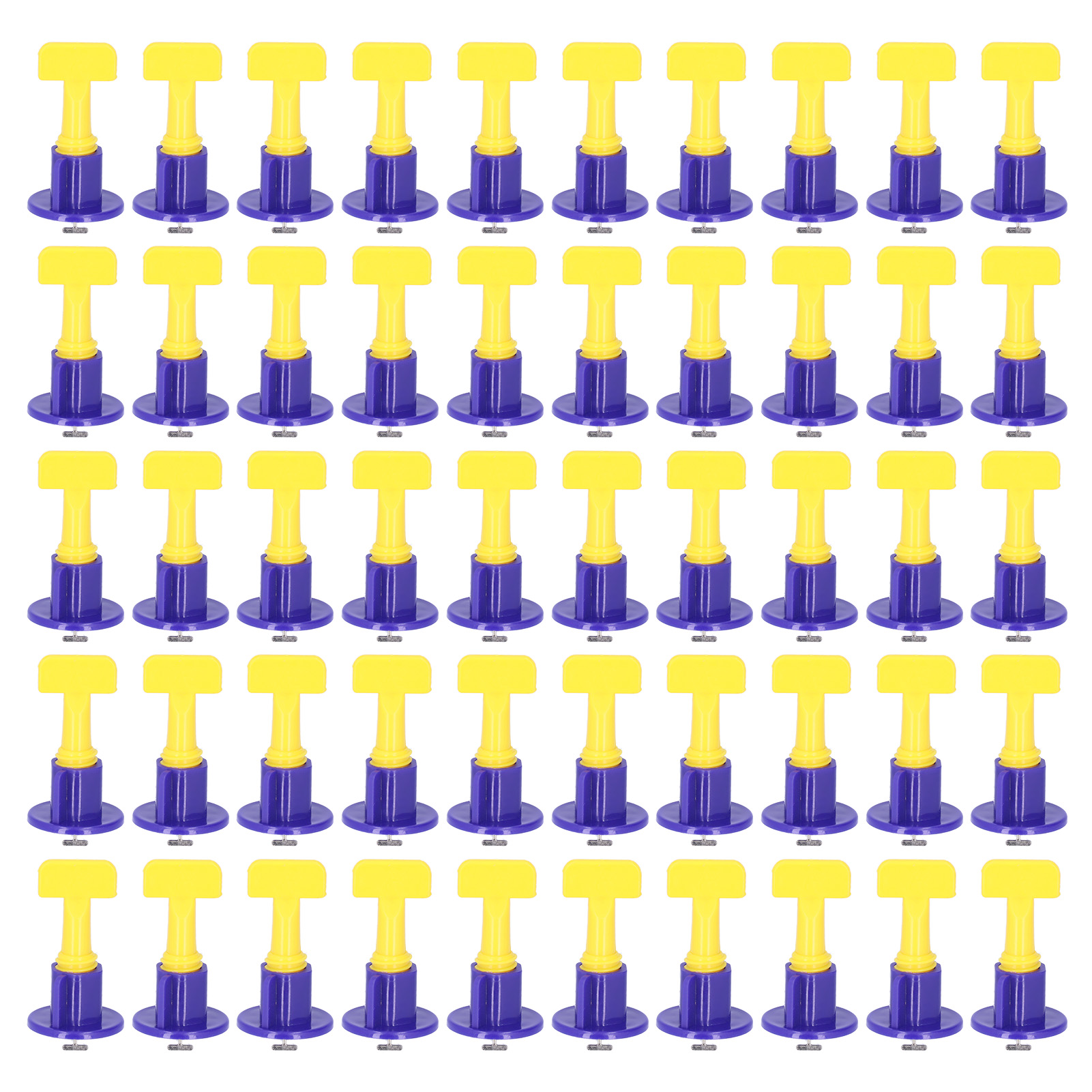50-teiliges Fliesenverlegesystem-set Mit Schraubenschlüssel, Bodenabstandsmesser, Blau Und Gelb