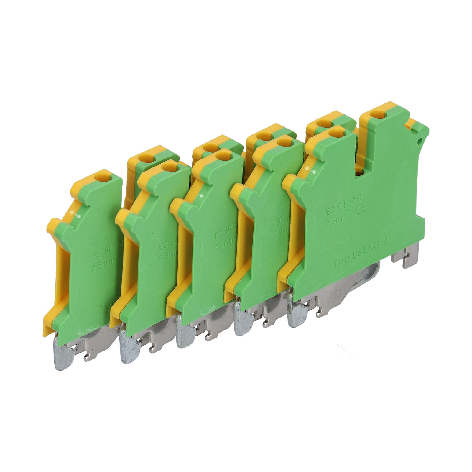 Packung Mit 50 Erdungsklemmen Aus Reinem Kupfer Für Din-schienen, Grün/gelber Erdungsverteilerblock, Modell Uslkg-3