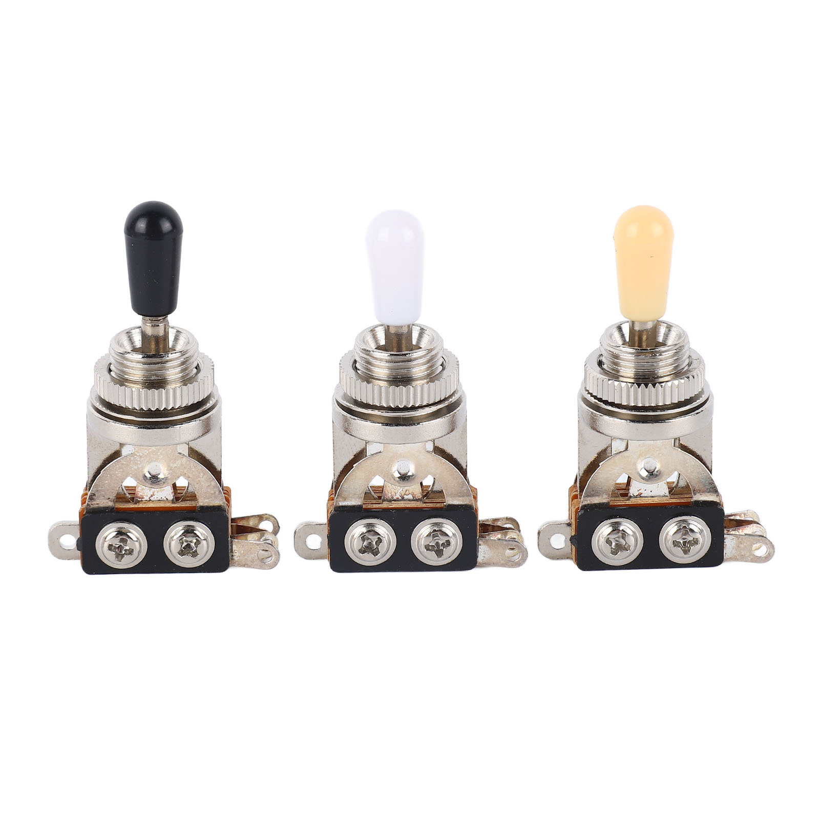 3-wege-kippschalter Für E-gitarre, Kurzer Gerader Hals, Schwarze, Weiße, Cremefarbene Und Silberne Endkappen, 3er-set