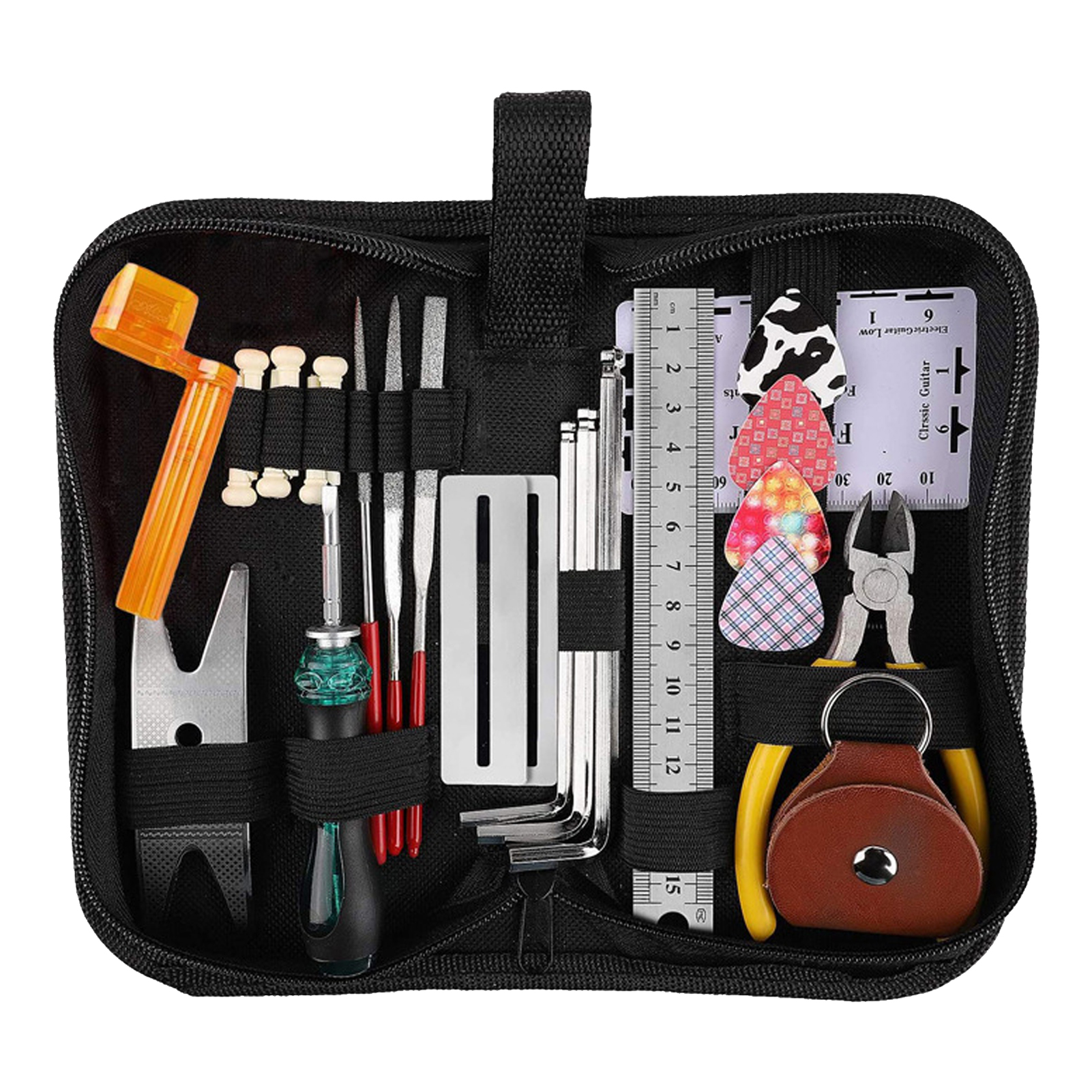 26-teiliges Gitarrenwerkzeugset Für Saitenreparatur Und -wartung, Schraubenschlüssel, Zangen, Feilen Und Messwerkzeuge.