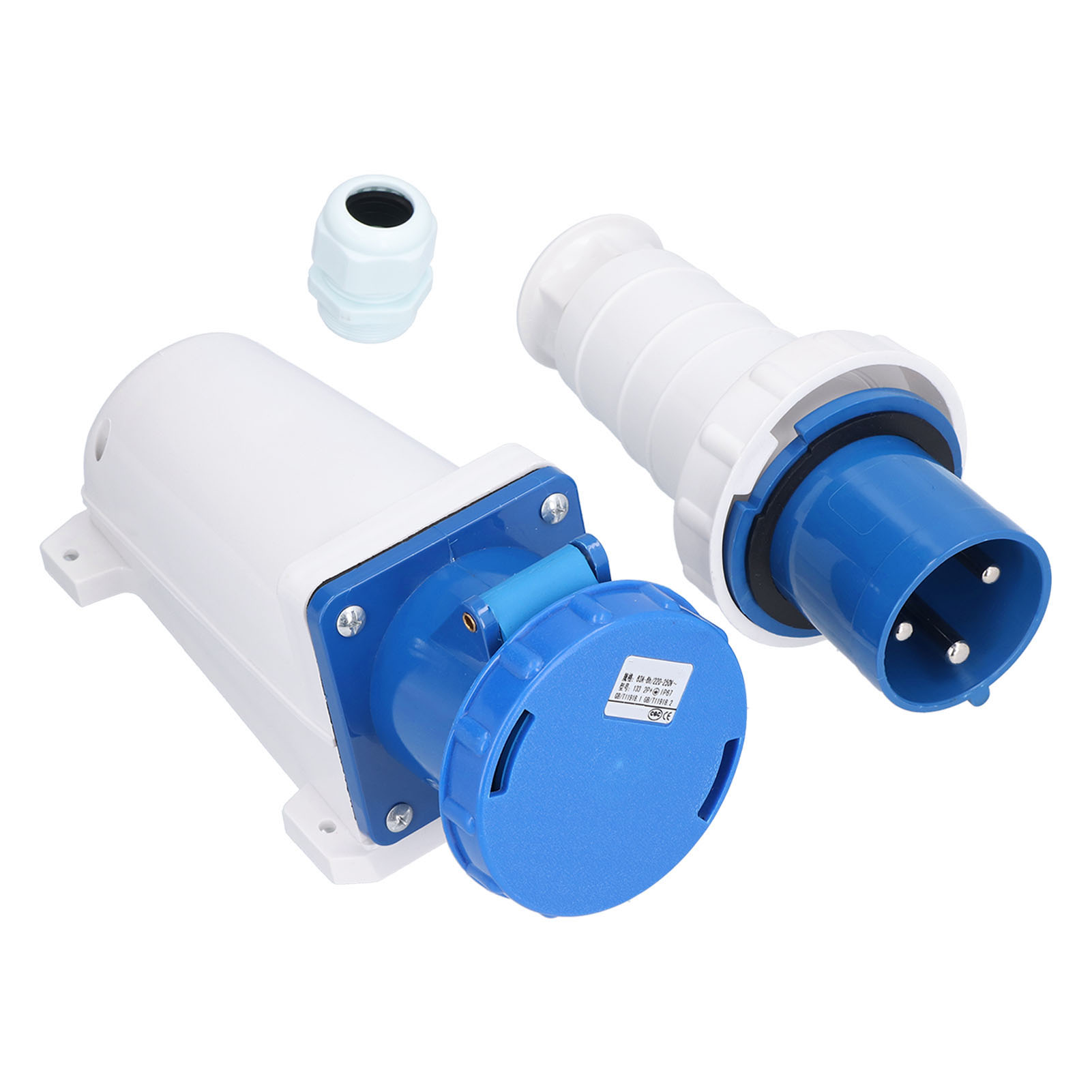 Wasserdichter Industriestecker Mit Kabel, 3-phasig, 3-polig, 2p+e, 220–250 V, 63 A