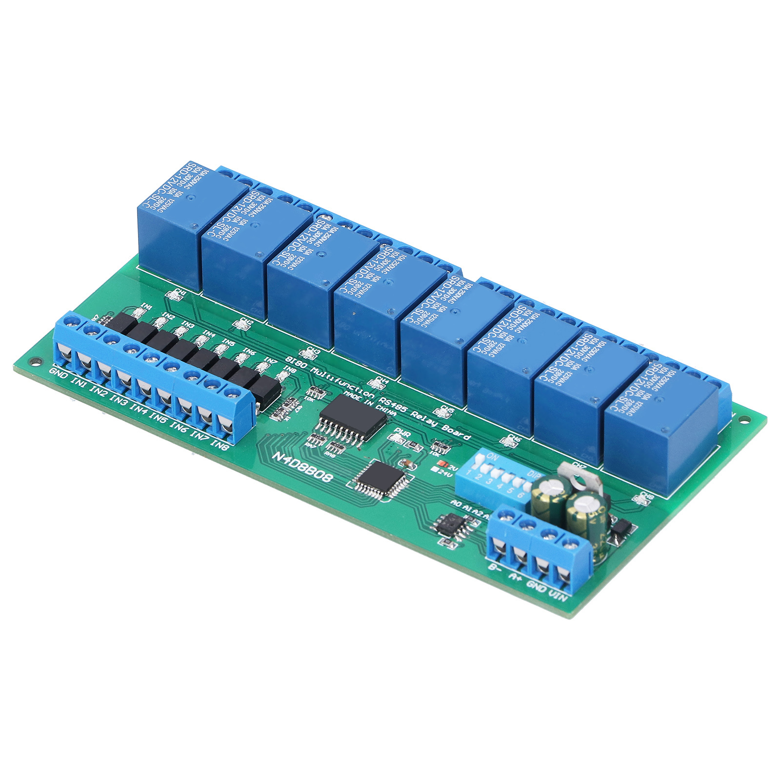 Rs485-relaismodul, 8 Eingänge, 8 Ausgänge, Din-schiene 35, Sps-gehäuse, Erweiterungskarte N4d8b08-r, 12 V
