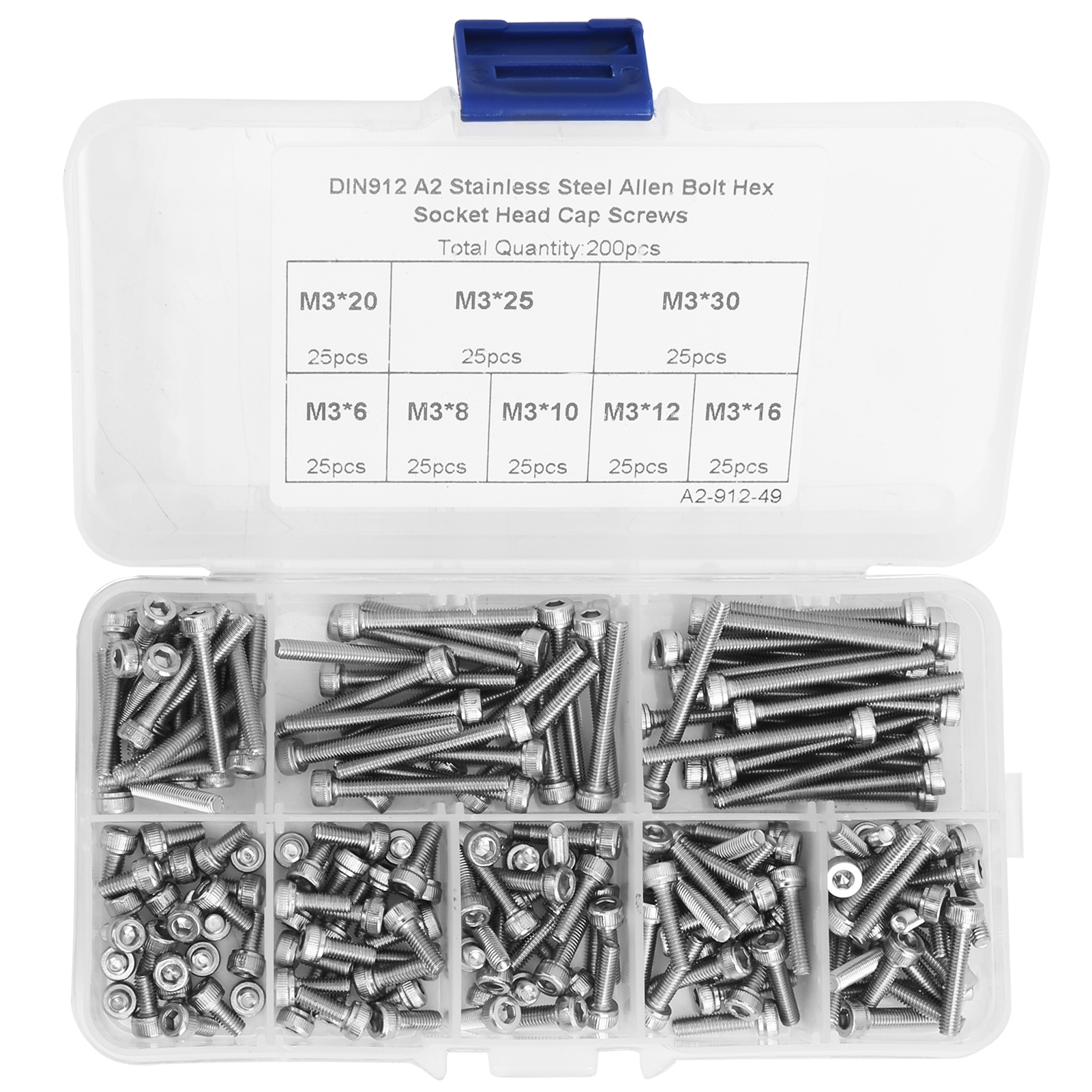 M3-innensechskantschrauben, 200er-packung, Edelstahl 304, Zubehör In Einer Box