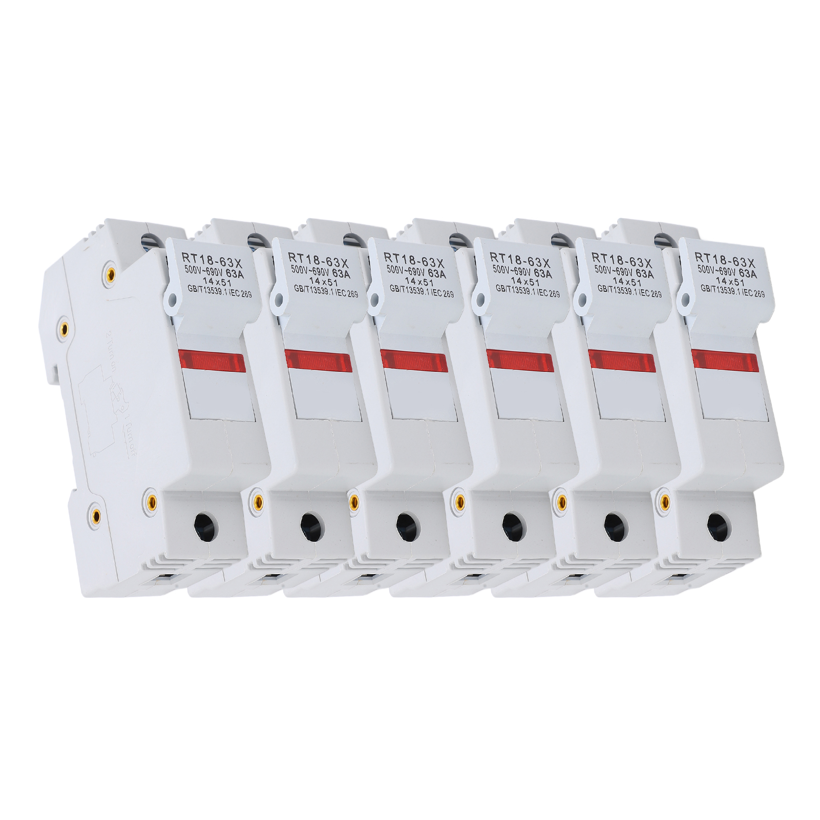 Rt18-63x Din-schienen-sicherungshalter Mit Led-anzeige, Für 14x51mm Ro16-sicherungskassette, 63a 500-690v, 1-polig