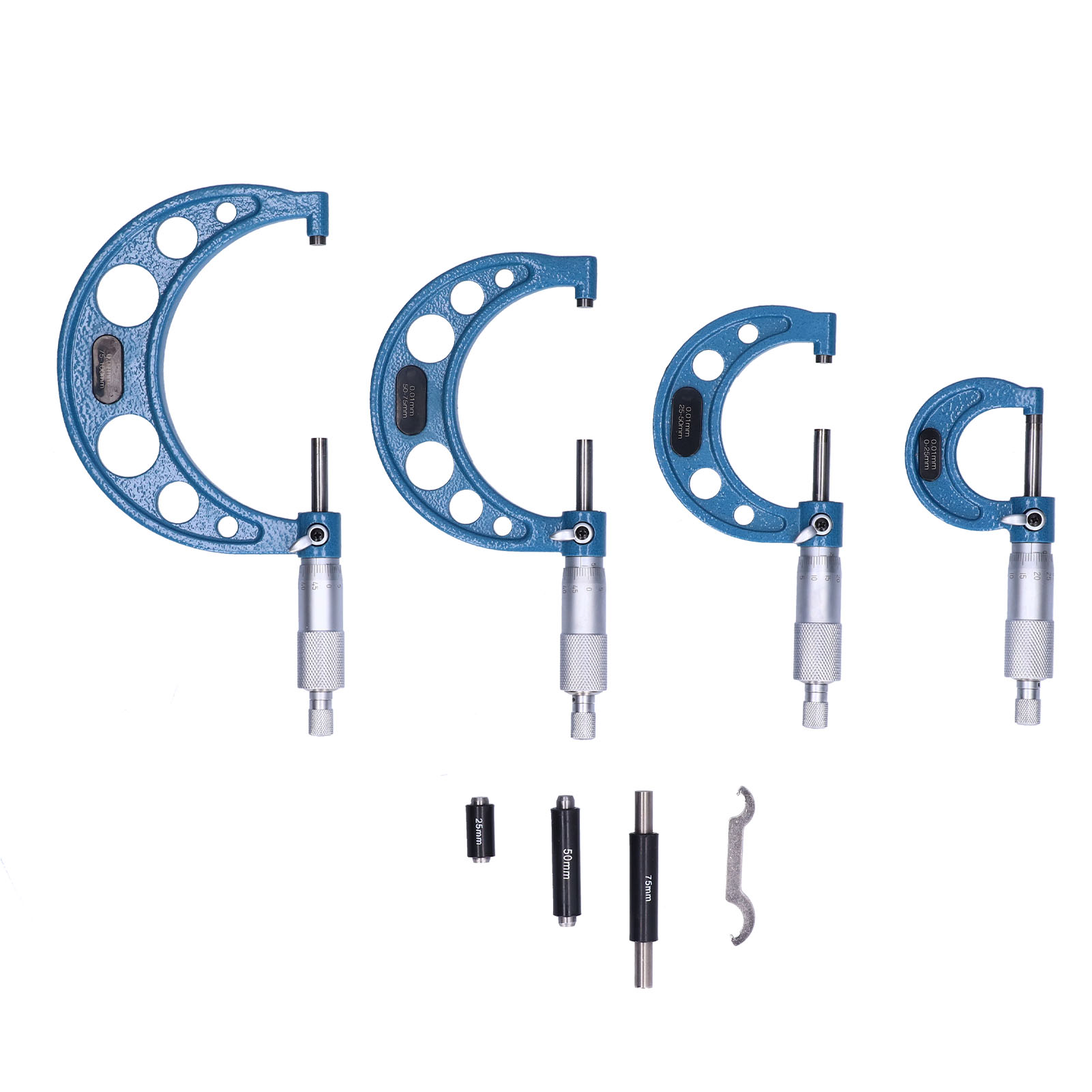 4-teiliges Außenmikrometer-set Aus Metall, 25/50/75/100 Mm Präzision, 0,01 Mm Messgenauigkeit