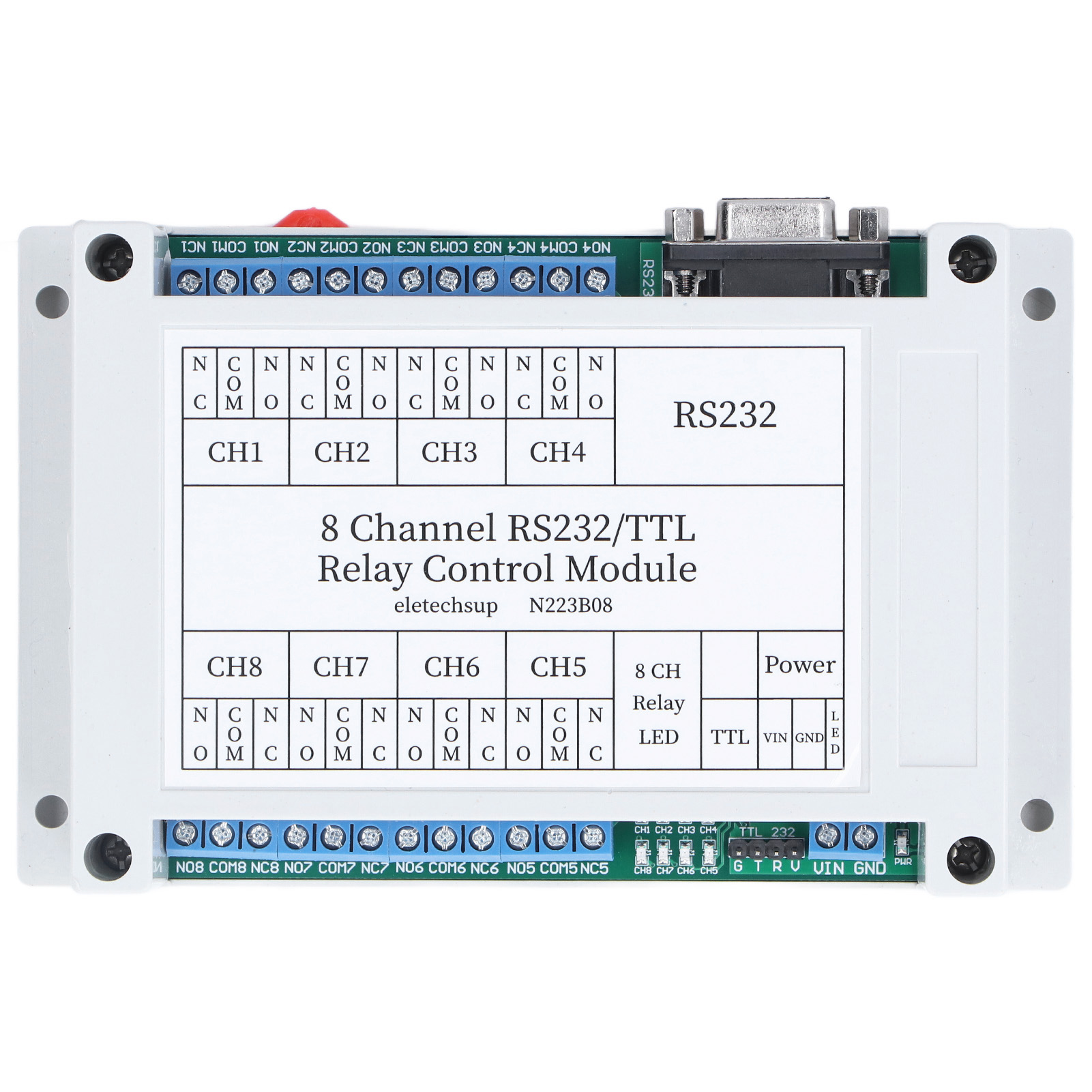 N223b08 8-kanal-relaismodul, 12 V Dc, Rs232, Fernsteuerung Über Serielle Schnittstelle, Platine Mit Led Und Gehäuse