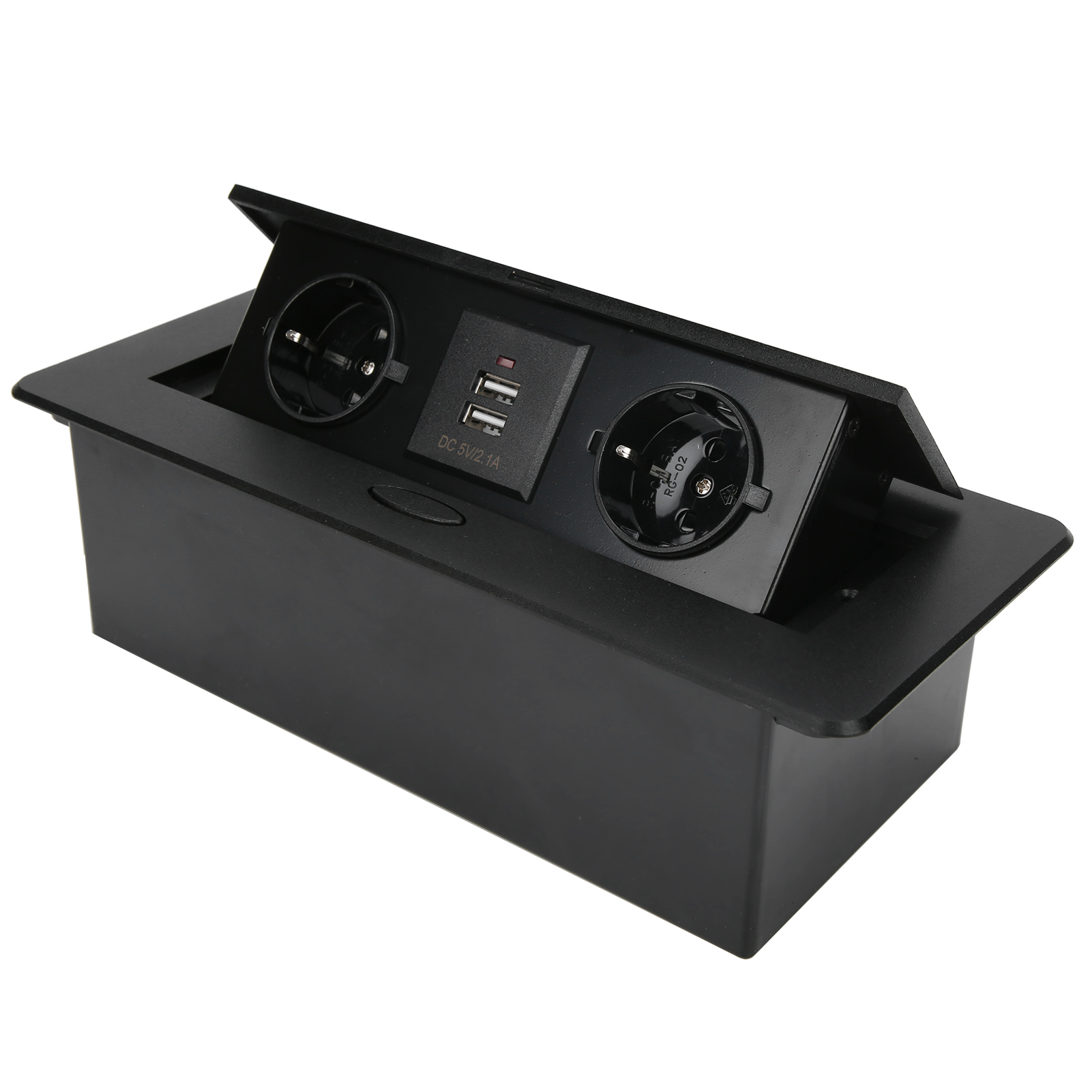 Versenkte Tischsteckdose Mit Zwei Eu-steckdosen (16 A, 250 V), Zwei Usb-anschlüssen Und Soft-close-mechanismus