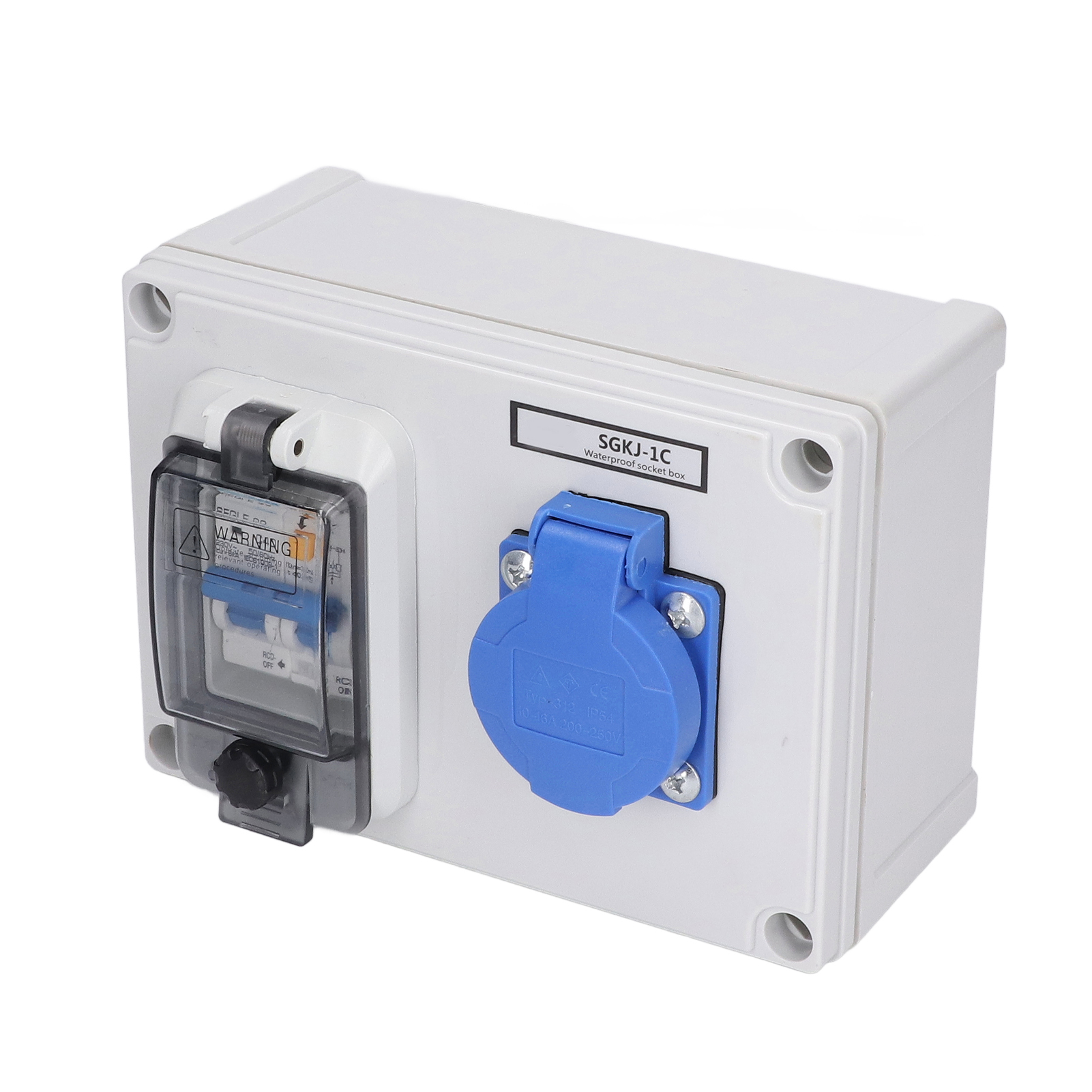 Wandsteckdose, Unterputzdose, Deutsche Norm, 200–250 V, 230 V, 40 A, 1p+n, Fehlerstromschutzschalter