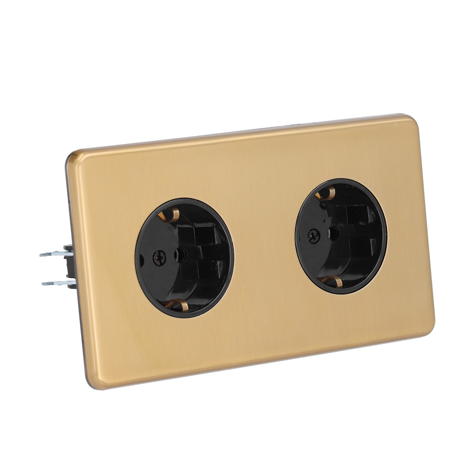 Deutsche Unterputz-doppelsteckdose, Frontplatte Aus Gebürstetem Edelstahl, 250 V, 16 A, 2 Ausgänge