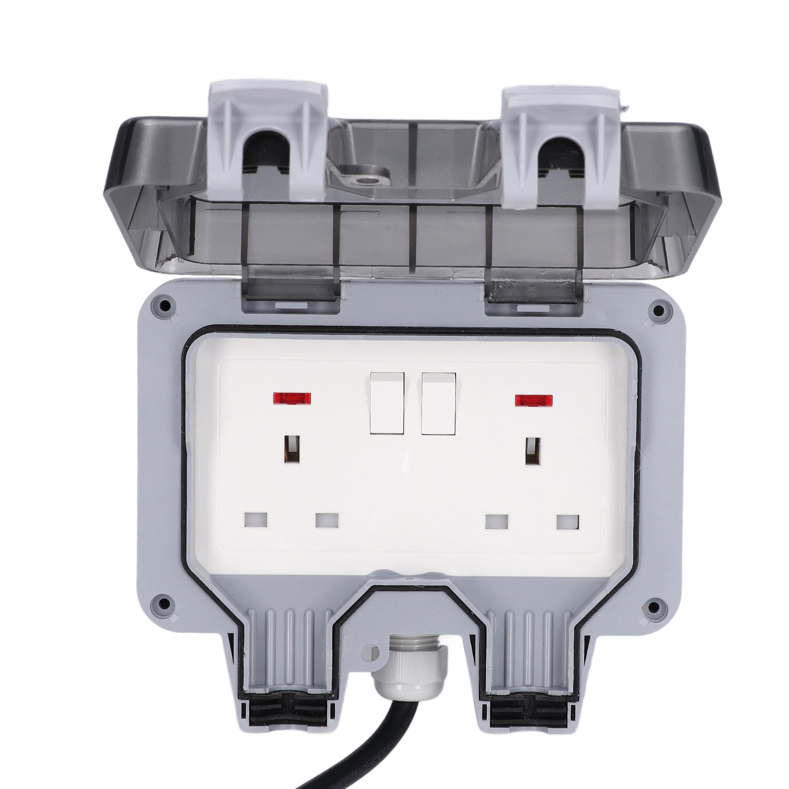 Doppelte Außensteckdose Mit Kabel, Wasserdichtes Gehäuse Ip66, Britischer Standard 250 V 13 A
