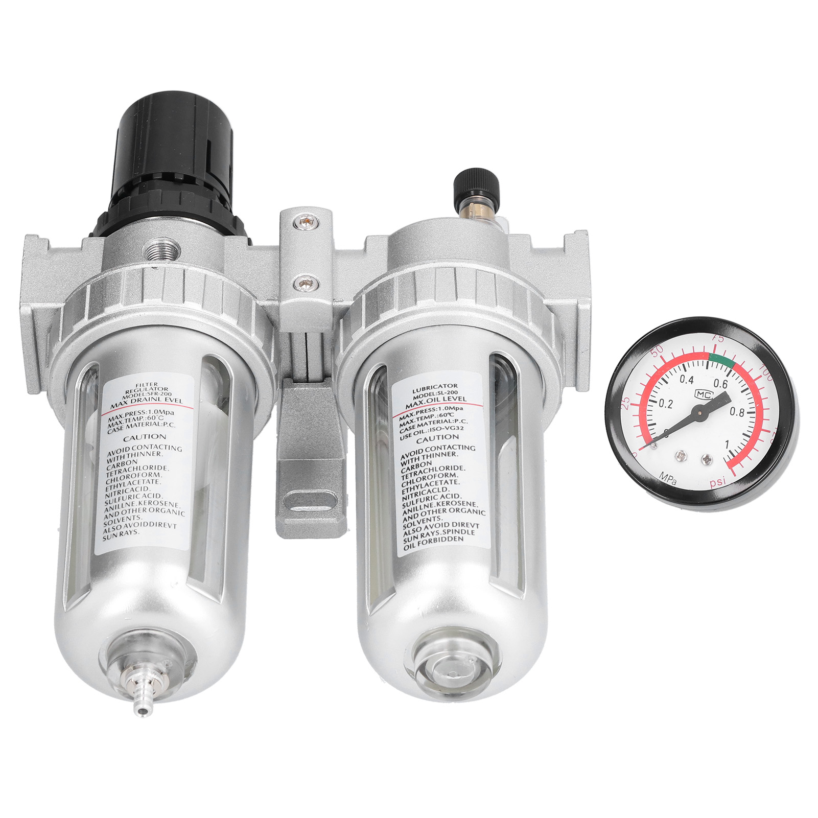 Druckregler-luftfilter Aus Aluminiumlegierung Mit Wasser-öl-abscheider Und Manometer, Sfc200-kit Für Den Maschinenbau