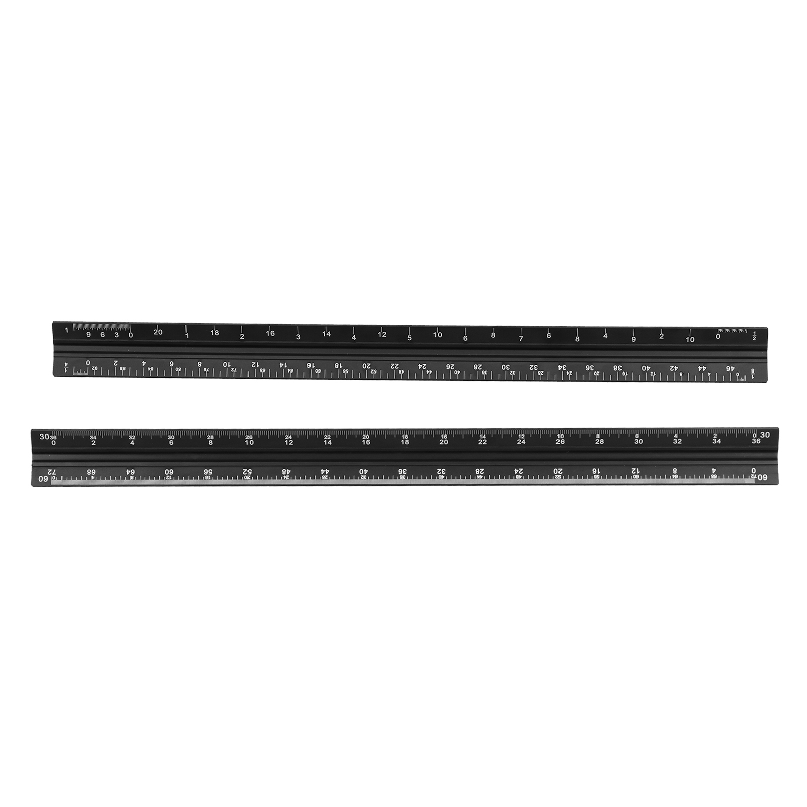 Dreieckiger Architektenlineal Aus Schwarzer Aluminiumlegierung, 2er-set, Imperiale Skala Für Ingenieure, Präzisionsmesswerkzeug