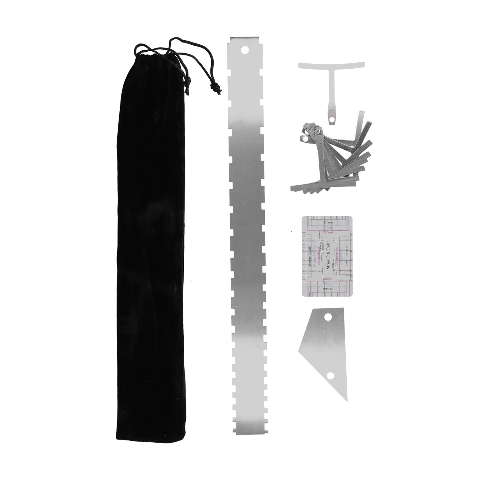 Silbernes Gitarrenmessset, Halskrümmungslehre, Bundabrichtlehre, Gitarrenbauerwerkzeug
