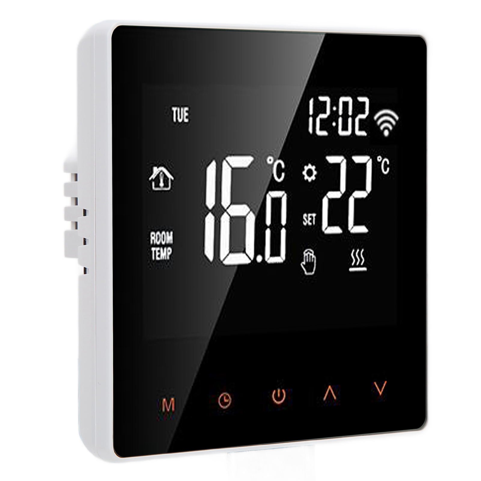 Me81h Wlan-smart-thermostat, Lcd-display, Für Elektrische Oder Wasserbasierte Fußbodenheizung, Wandheizkessel, Tuya-kompatibel, 230 V Wechselstrom, Weiß Mit Orangefarbenem Knopf, 16 A