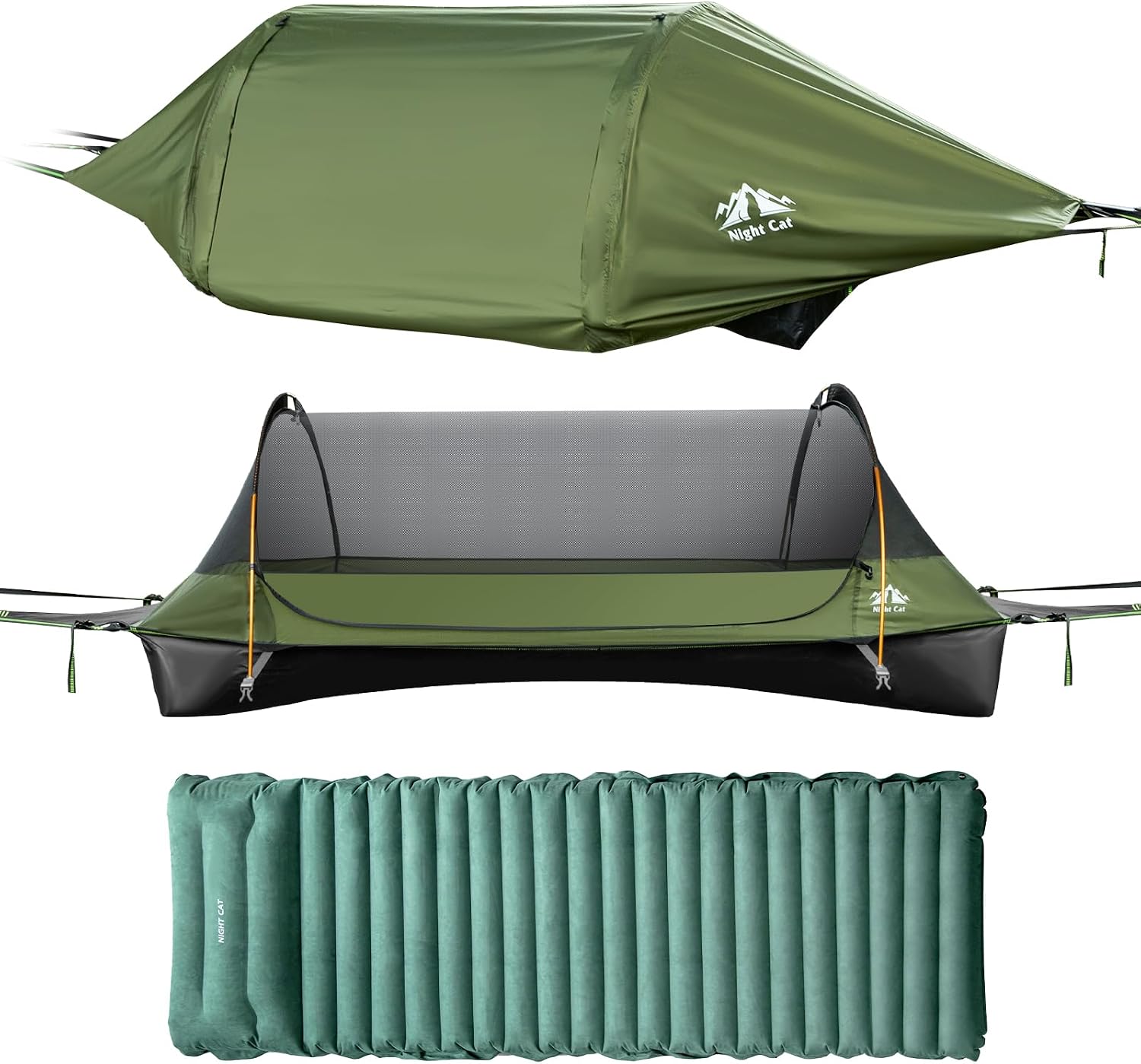 Wetterfeste Outdoor-hängematte Von Night Cat: Flach Liegendes Hängemattenzelt Mit Moskitonetz, Plane Und Extra Großer Aufblasbarer Isomatte Für 1 Person – Ideal Zum Campen, Wandern Und Für Den Garten