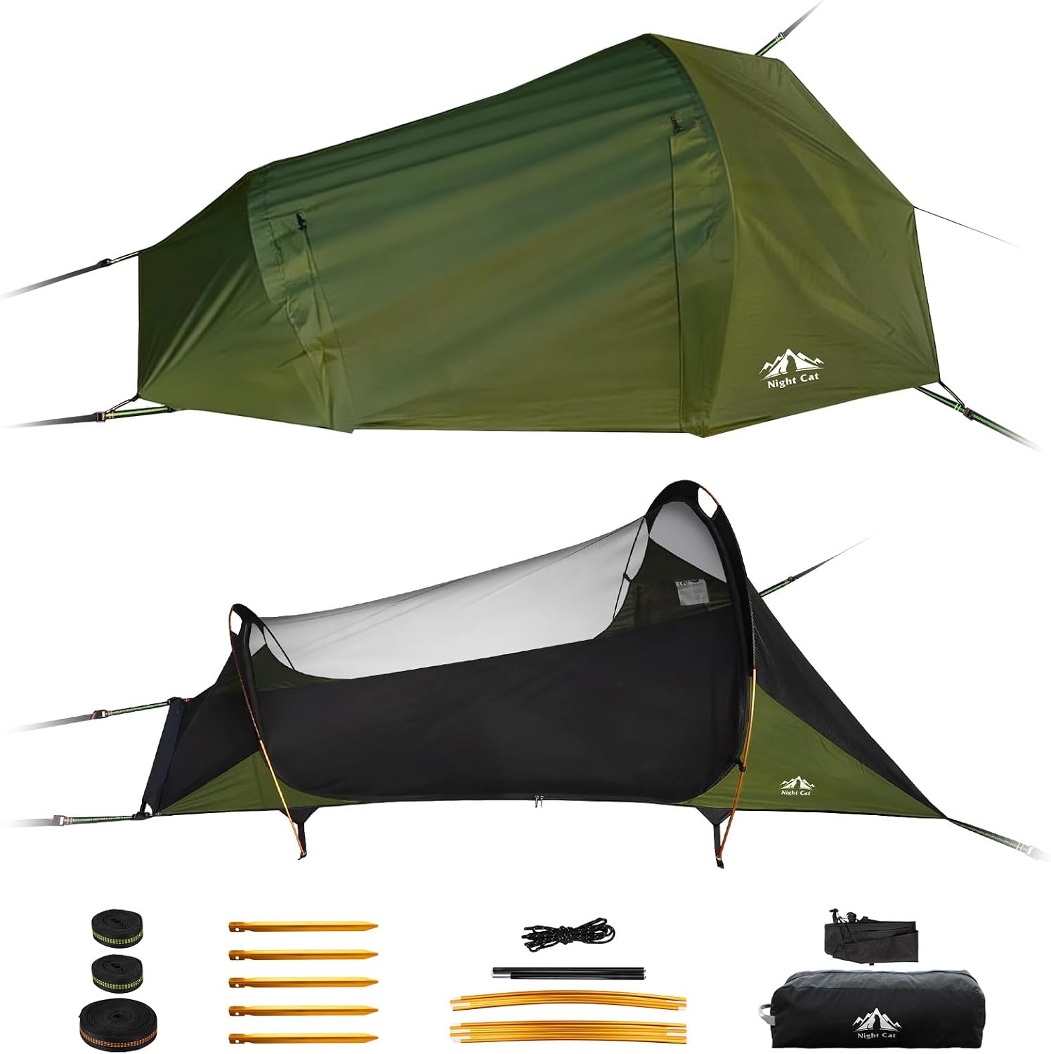 Wetterfeste Outdoor-hängematte Von Night Cat: Hängemattenzelt Mit Flachem Boden, Moskitonetz Und Xxl-plane – Leicht, Für 1 Person Ideal Zum Campen, Trekking Und Für Den Garten.