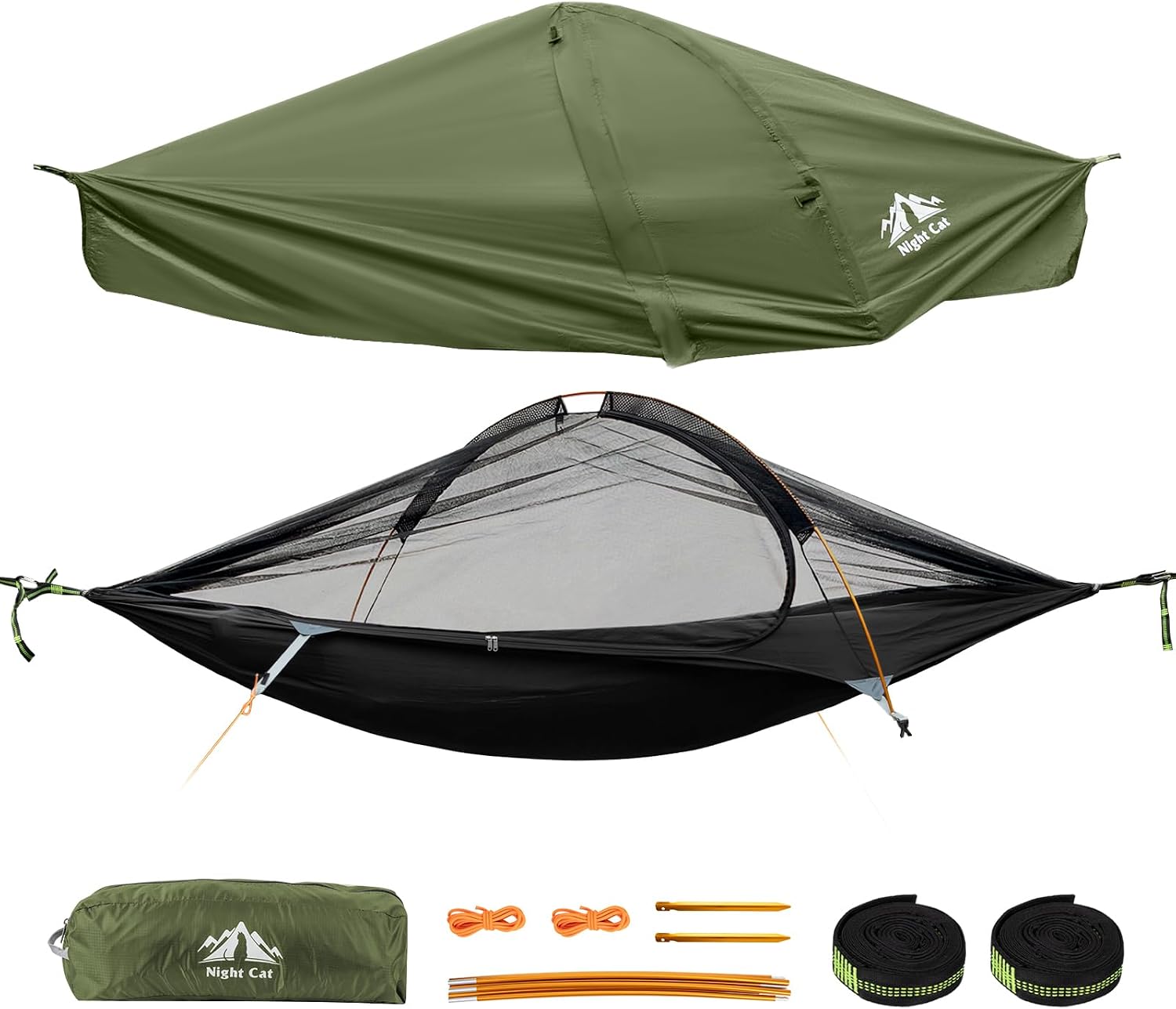 Night Cat Outdoor-hängematte Mit Moskitonetz: Wetterfestes Xxl-camping-hängemattenzelt Mit Plane Für 1 Person – Trekking/outdoor (wald)