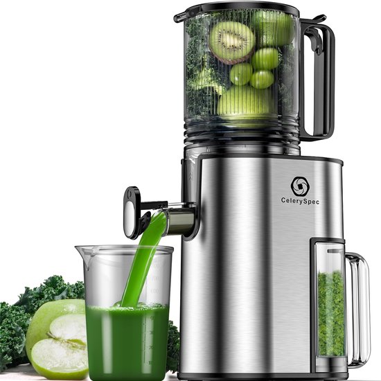Entsafter Mit Extra Großem 130-mm-einfüllschacht Und 1,8 Litern Fassungsvermögen – Geeignet Für Ganze Obst- Und Gemüsestücke – Leicht Zu Reinigen Und Für Einen Gesunden Lebensstil Konzipiert.
