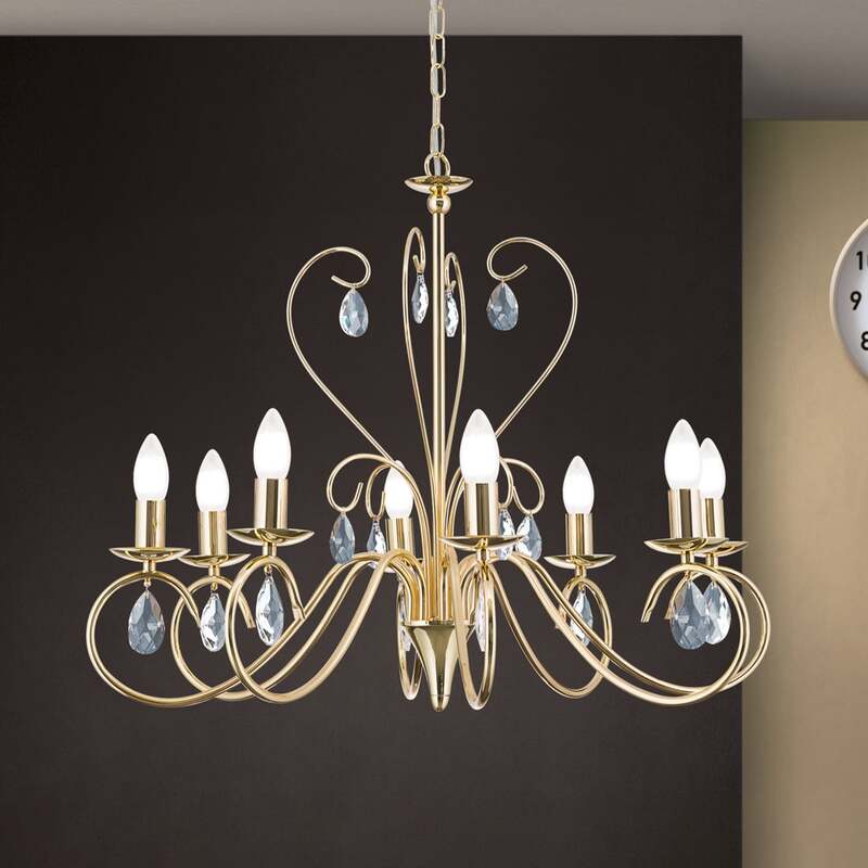 [gebraucht] B-ware Orion Kronleuchter Alessia 8-flammig Hängelampe Dimmbar Kristallglas Gold Ø68cm
