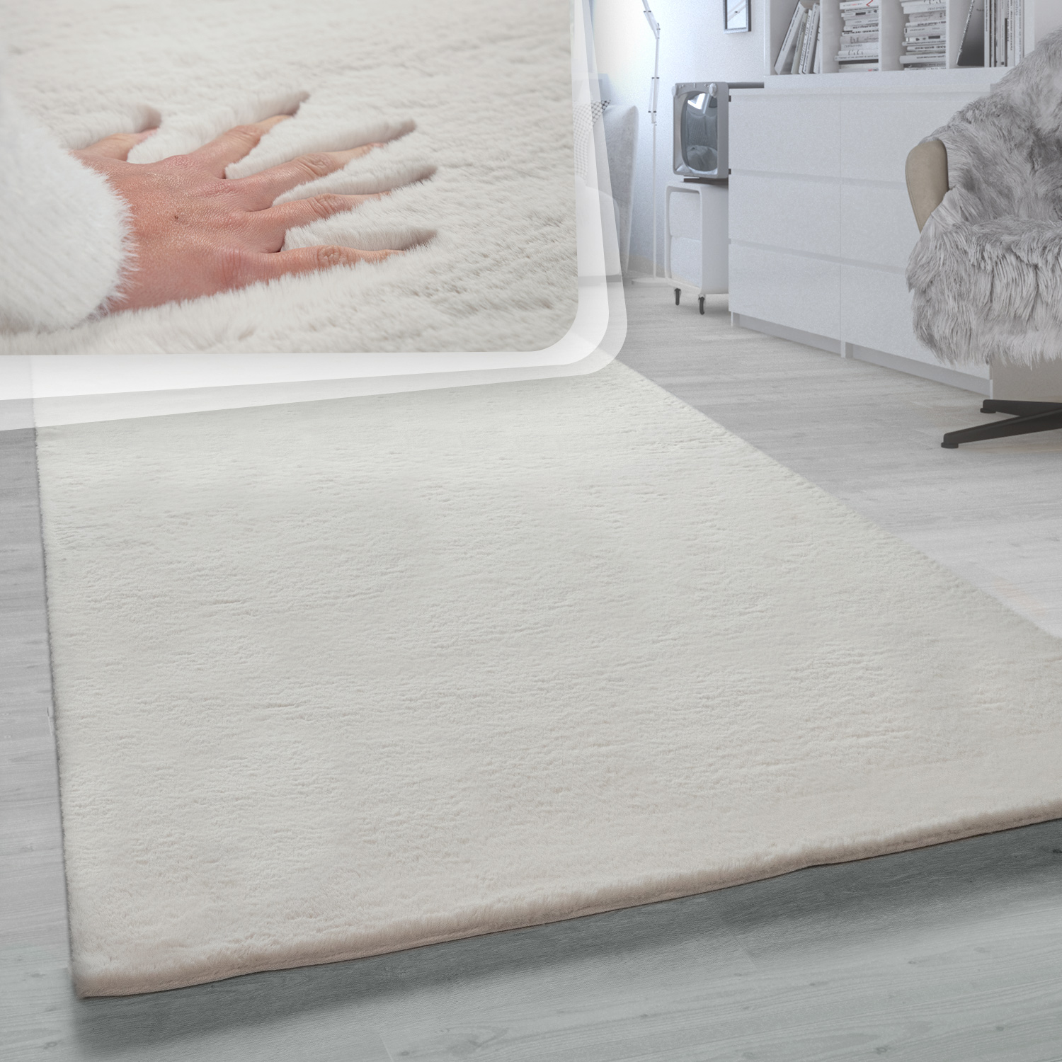 Paco Home - Hochflor Teppich Für Wohnzimmer Softes Kaninchenfell Imitat Kunstfell In Beige Ø 120 Cm Rund