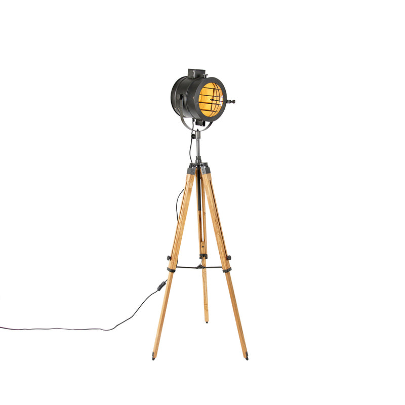 [gebraucht] B-ware Tripod Floor Lamp Black With Wood Studio Spot - Radient