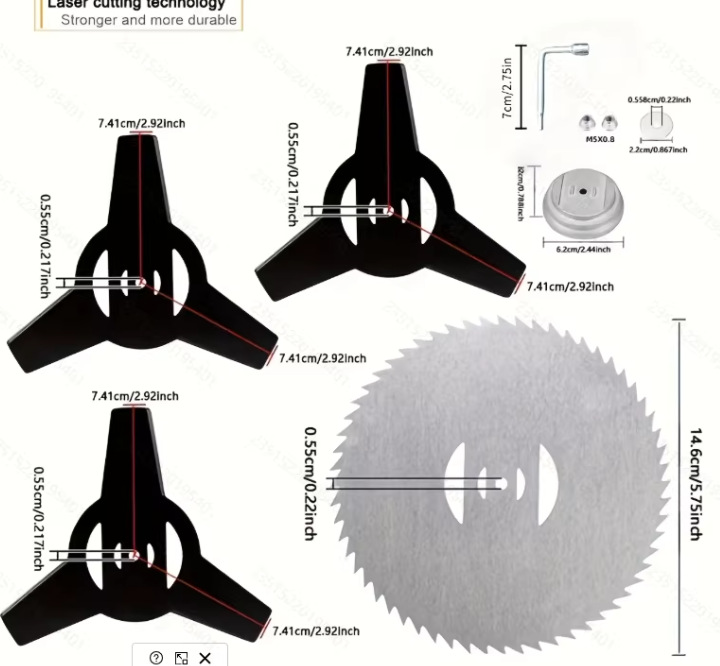 Komplettes Zubehörset Für Den Lithium-trimmer: Gerade, Diamant-, Sichel- Und 3-zahn-klingen, Sägescheiben Und Support-x-x