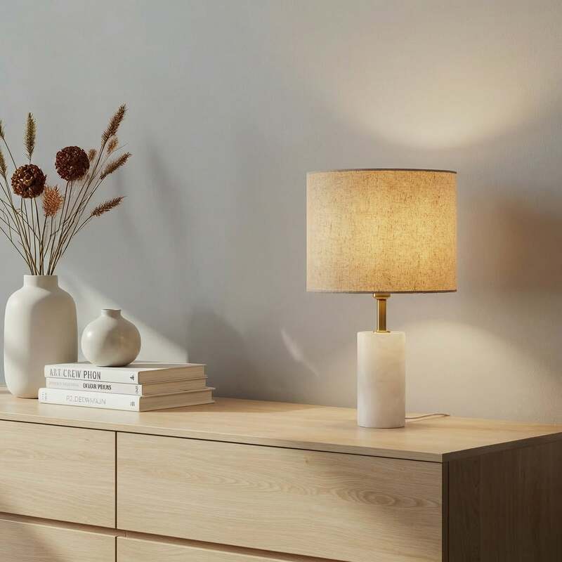 [gebraucht] B-ware Lindby Tischlampe Alabaster Tischleuchte Leuchte Weiß/beige Ø 25cm Marmor E27