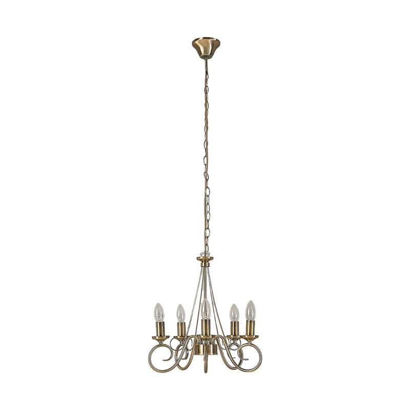 [gebraucht] B-ware Lindby Kronleuchter Hängeleuchte Marnia Led 5-flammig Dimmbar Altmessing Ø40cm
