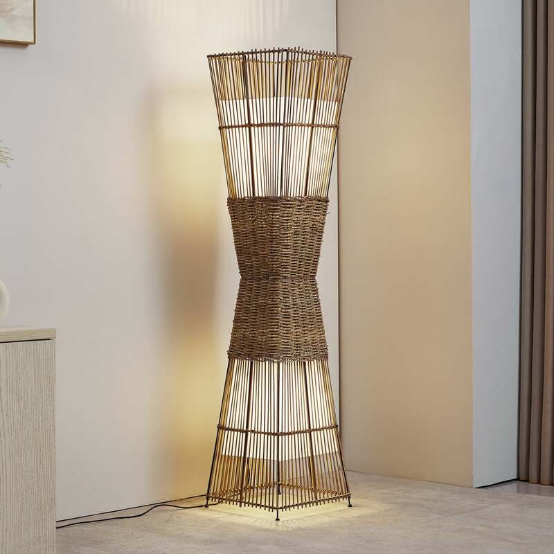 [gebraucht] B-ware Lindby Stehleuchte Jacinto Bambus Hanf 130 Cm 2x15w E27 Holzfarbe