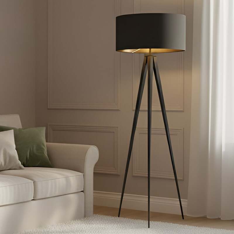 [gebraucht] B-ware Lindby Stehlampe Benik Tripod Leuchte Lampe Schwarz Gold 153cm Höhe 50cm