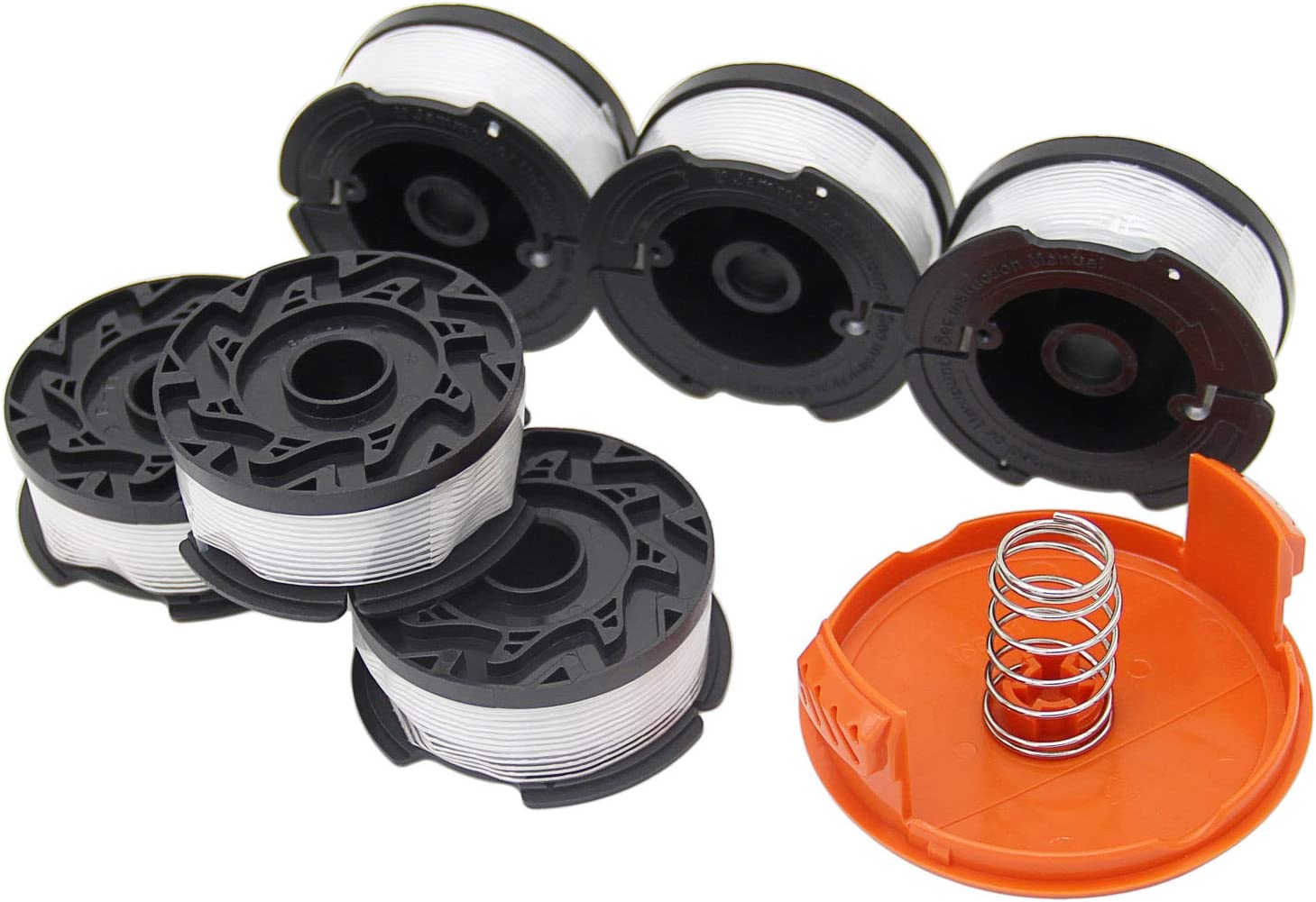 Litzee 6-teilige Fadenspulen Für Black Und Decker Trimmer (9,1m Länge Length1,65mm Nylonfäden Mit Spulenabdeckung Und Feder)