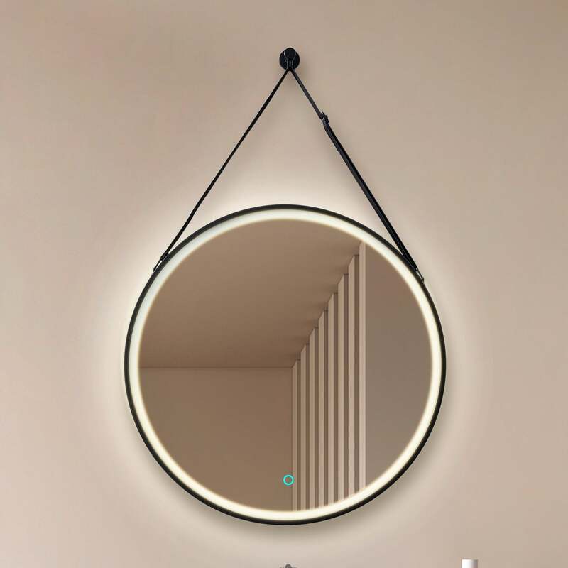 [gebraucht] B-ware Lucande Led-spiegel Lelin Wandspiegel Leuchte Ø45cm Rund Schwarz Aluminium Cct
