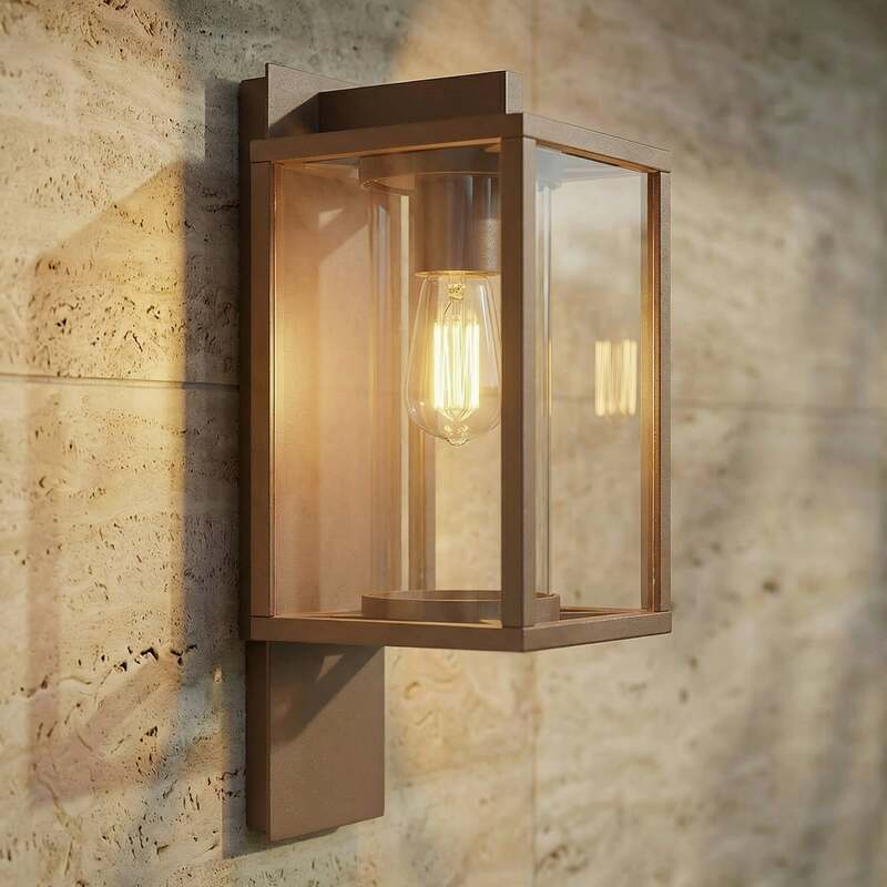 [gebraucht] B-ware Lucande Außenwandleuchte Ferda Hängend Braun Ip44 Aluminium Glas 16x38cm