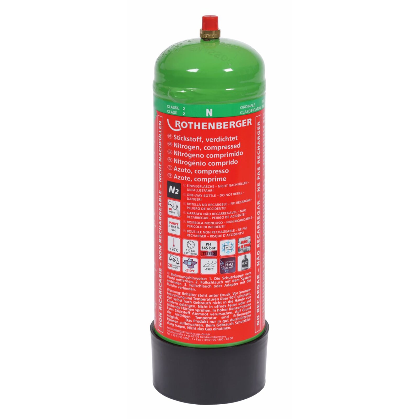 Rothenberger Stickstoffflasche 2 Liter, Gefüllt - 259018