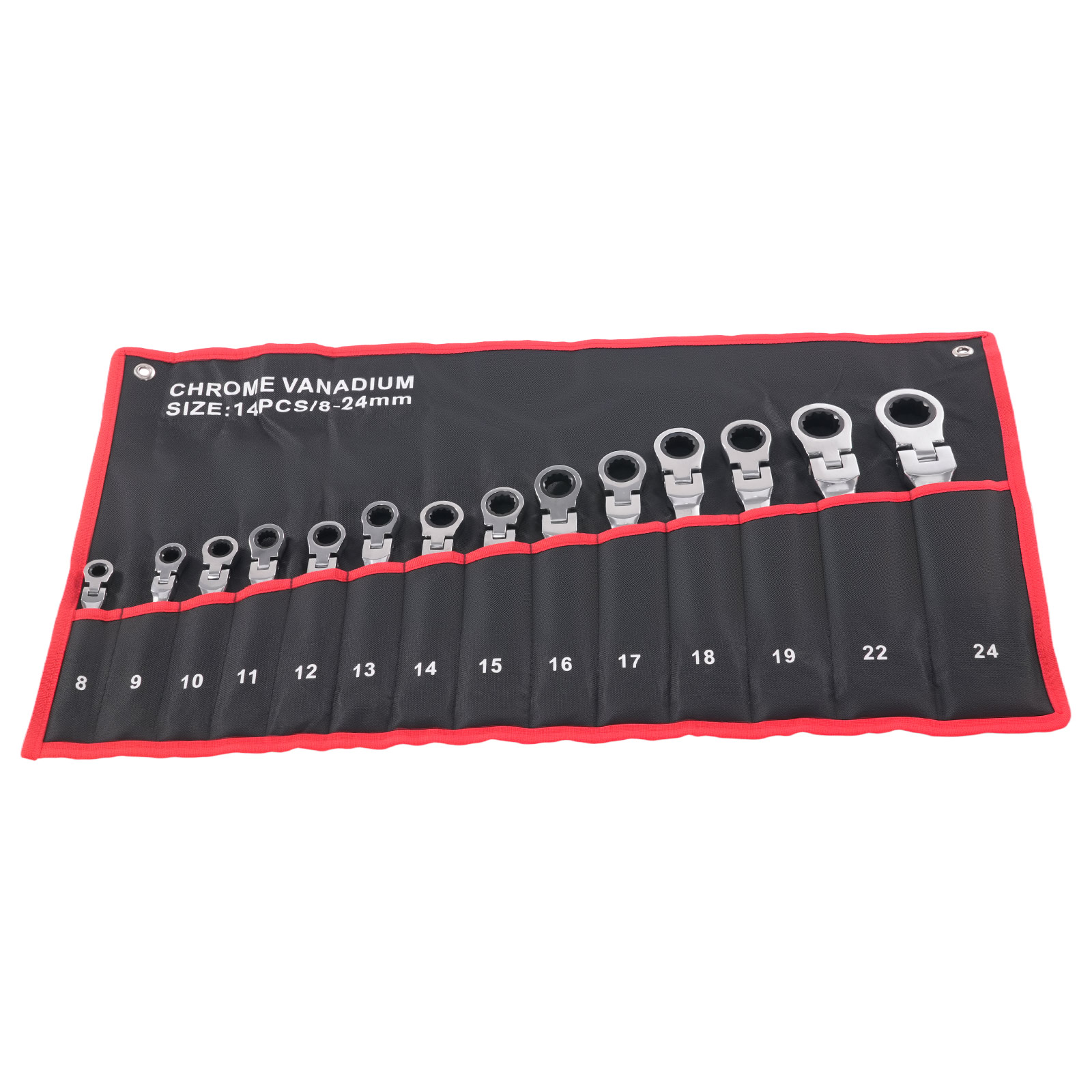 14-teilig Crv Ratschenschlüssel Set 8-24mm Flexkopf 72 Zahn Ringschlüssel