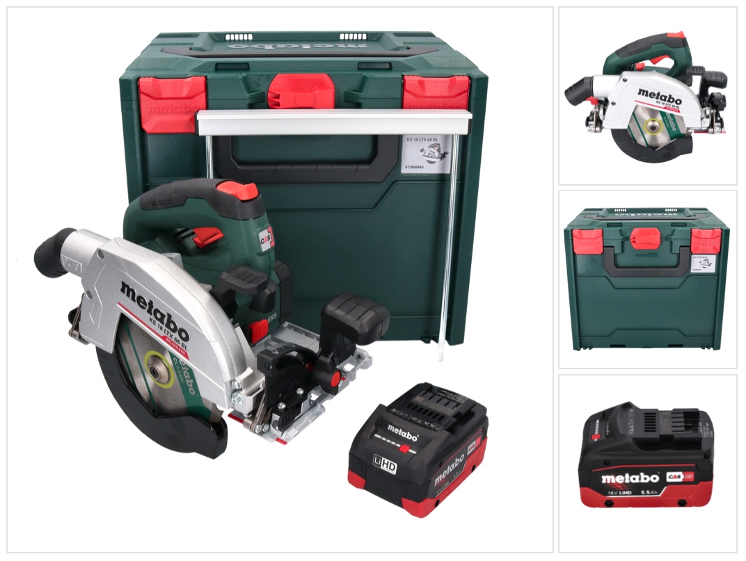Metabo Ks 18 Ltx 66 Bl Akku Handkreissäge 18 V 165 Mm + 1x Akku 5,5 Ah + Metabox - Ohne Ladegerät