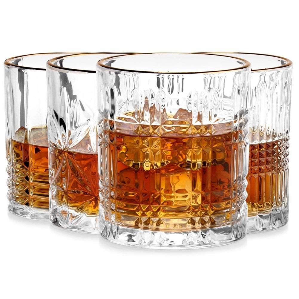 Whiskey Glasses Set, 290 Ml, Gold Rim, 4 Pieces