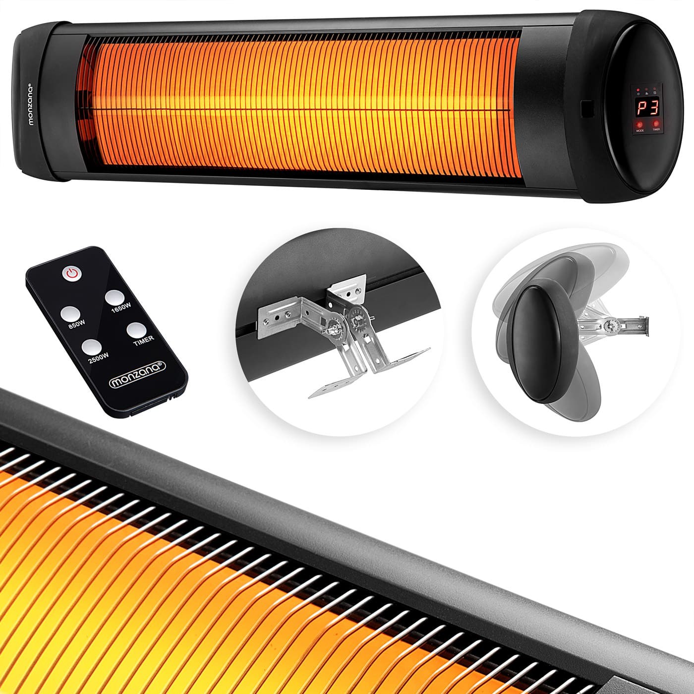 Infrarot-terrassenheizstrahler 2500w Mit Fernbedienung, Neigungsverstellung