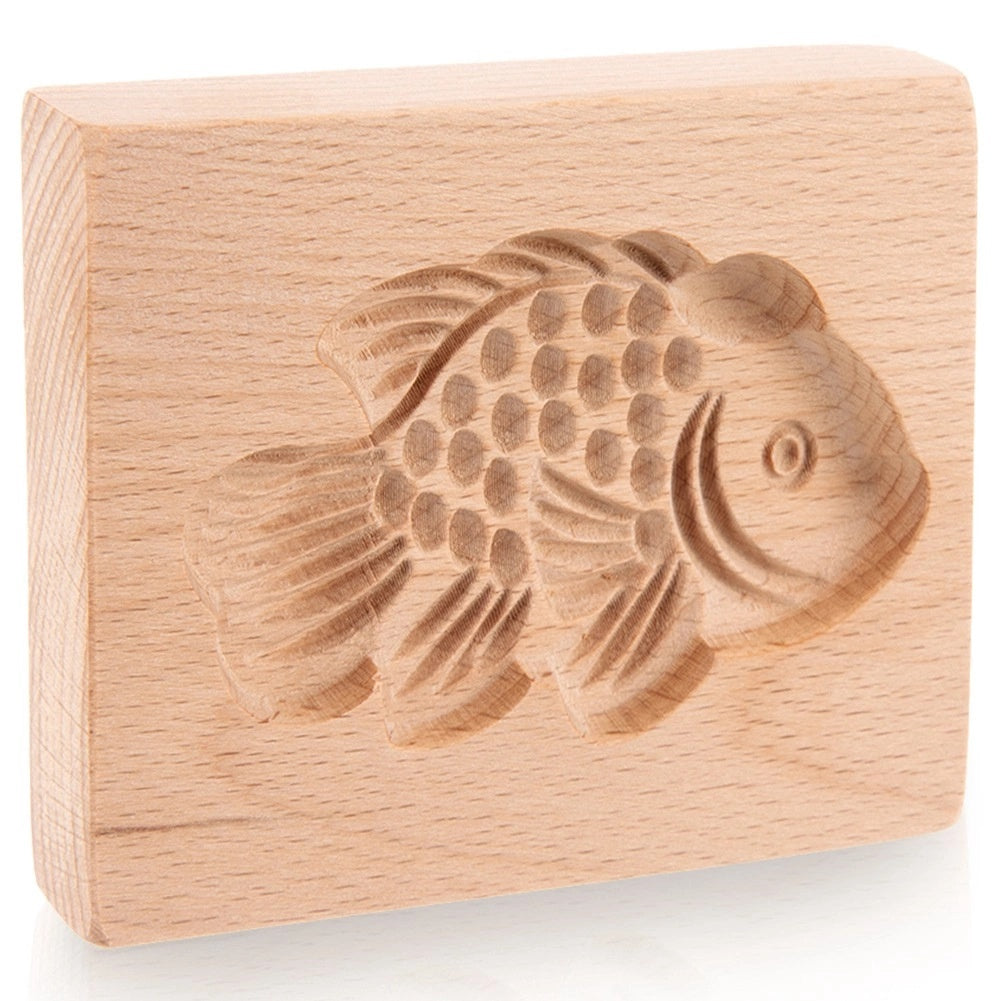 Fish-shaped Wooden Cookie Mold, 10x8 Cm