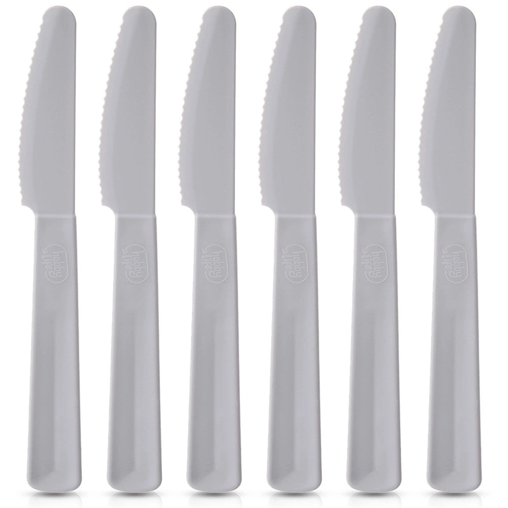 Plastic Dinner Knives, Gray - Set Of 6, 17.5 Cm