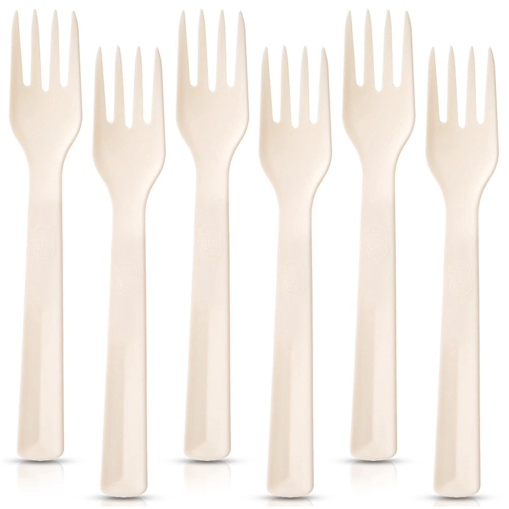 Plastic Forks, Cream, 18 Cm, Set Of 6, Dishwasher Safe