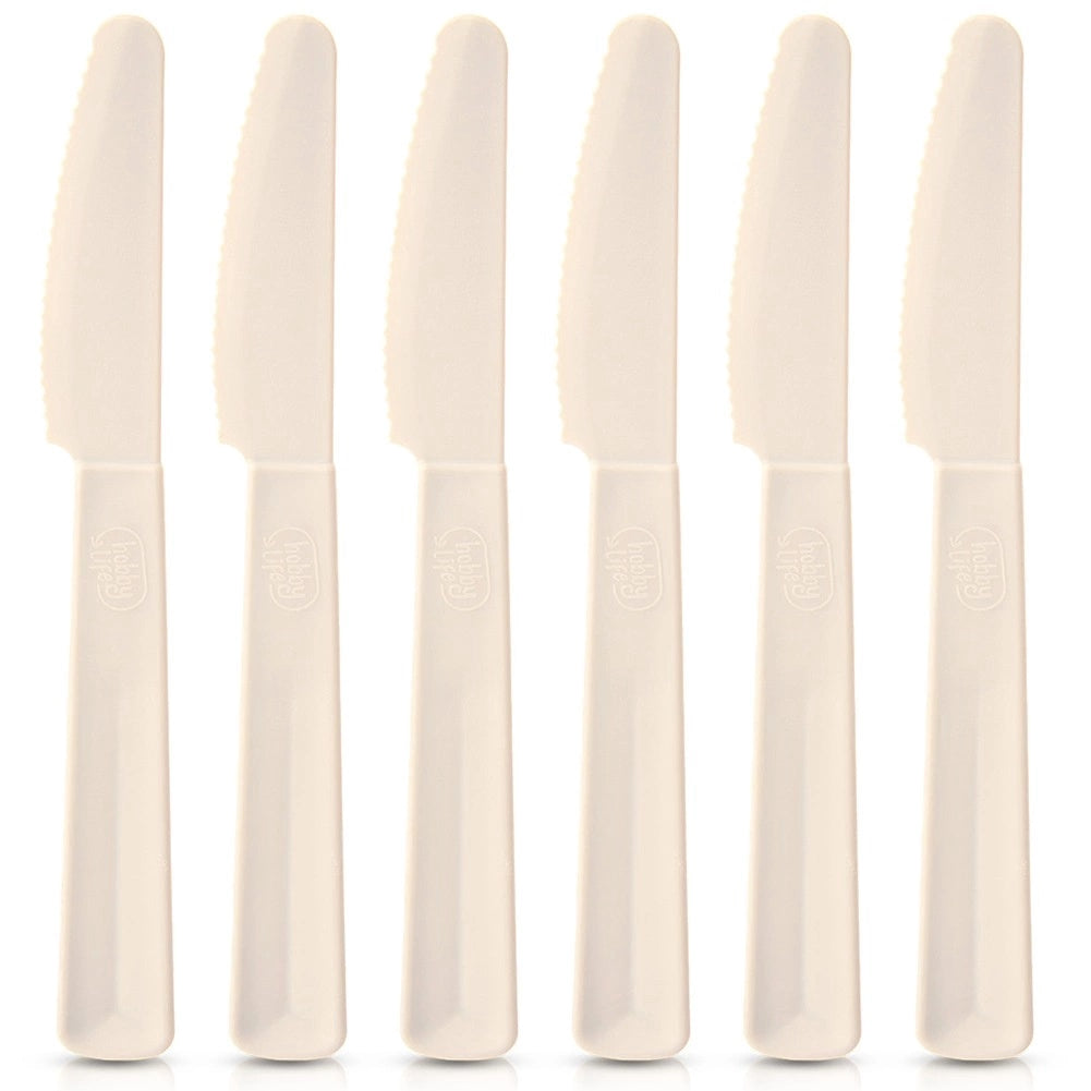 Plastic Dinner Knives, Cream, Set Of 6, 17.5 Cm