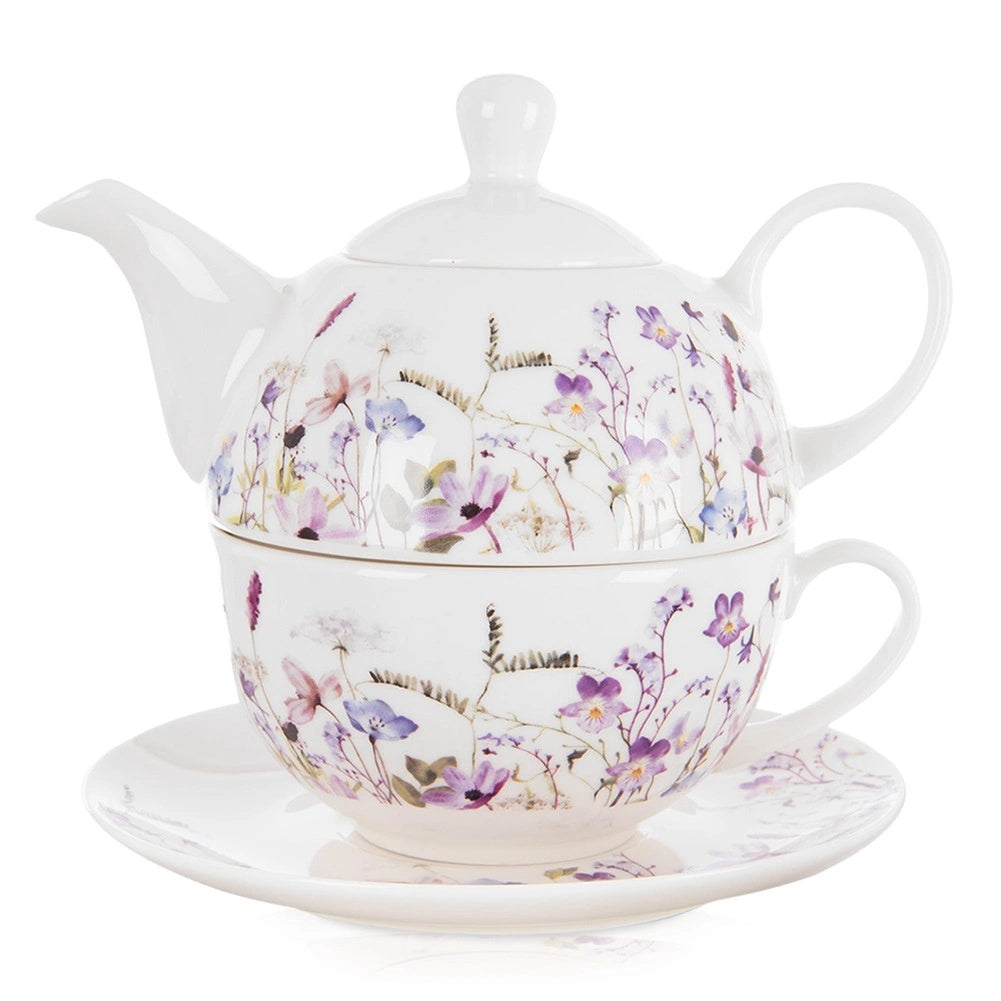 Porcelain Tea For One Set, 3 Pcs, Floral Design