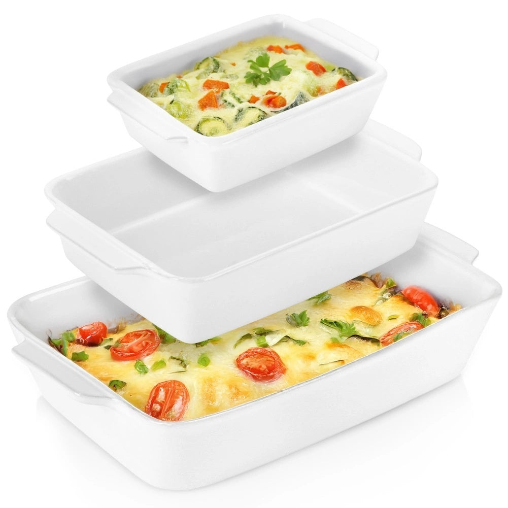 Ceramic Casserole Dish Set, White, 3 Sizes
