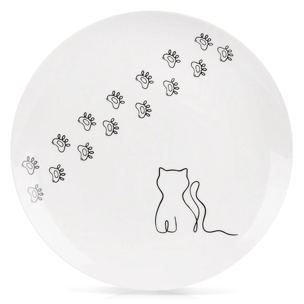 Porcelain Dessert Plate, White Cat Design, 20.5 Cm