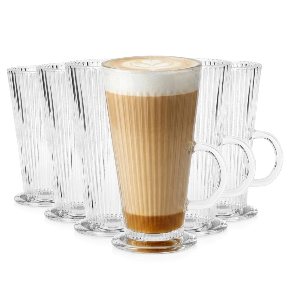 Latte Glasses Set, 270ml, Ribbed Glass, 6 Pieces
